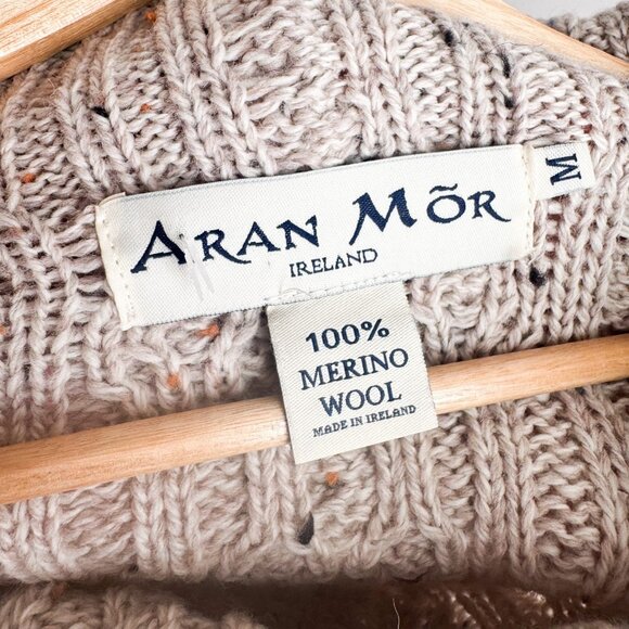 Aran Mor Oatmeal Beige Asymmetrical Wrap Merino Wool Cardigan M - Picture 9 of 9